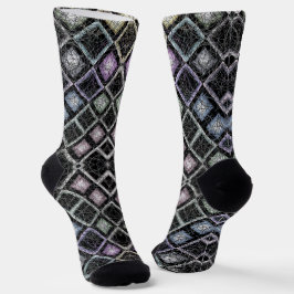 Pastel Glow Mosaic Mandala mit Silbergitter Socken