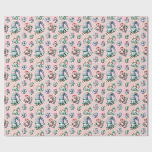 Pastel Gnome Christmas Pattern - Feierlicher Feier Geschenkpapier (Flach)