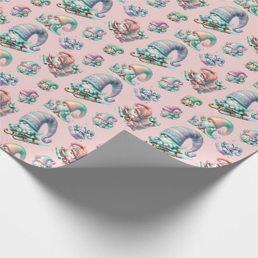 Pastel Gnome Christmas Pattern - Feierlicher Feier Geschenkpapier (Ecke)