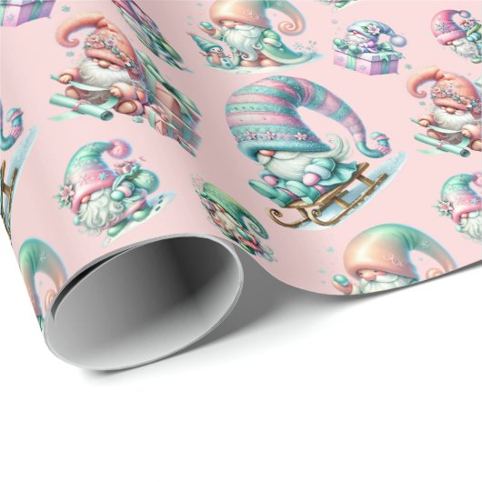 Pastel Gnome Christmas Pattern - Feierlicher Feier Geschenkpapier (Rolleneckpunkt)