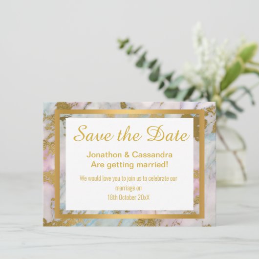PASTEL GOLD ABSTRAKT MARBLE SAVE THE DATE (Stehend Vorderseite)