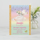 Pastel Gold Child's Gold Unicorn Pegasus Rainbow Einladung (Stehend Vorderseite)