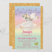 Pastel Gold Child's Gold Unicorn Pegasus Rainbow Einladung (Vorne/Hinten)