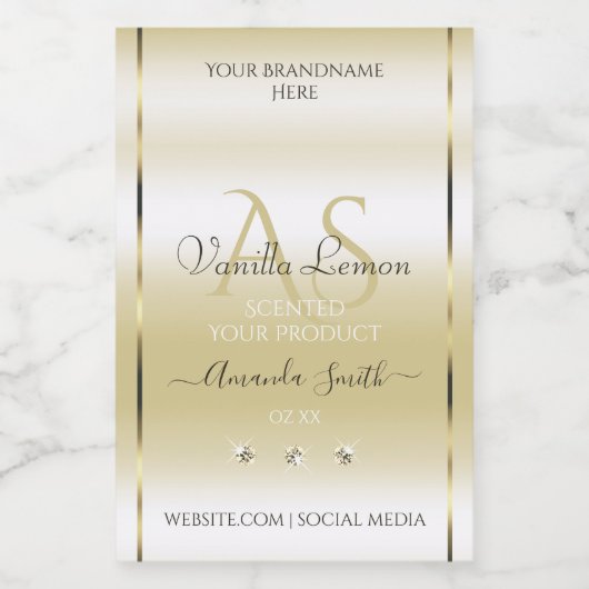 Pastel Gold Cream Product Labels Diamonds Initials Lebensmitteletikett (Einzelnes Label)