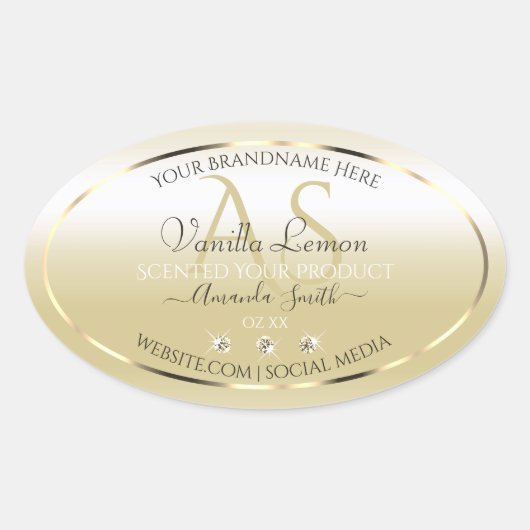 Pastel Gold Cream Product Labels Diamonds Initials Ovaler Aufkleber (Vorderseite)