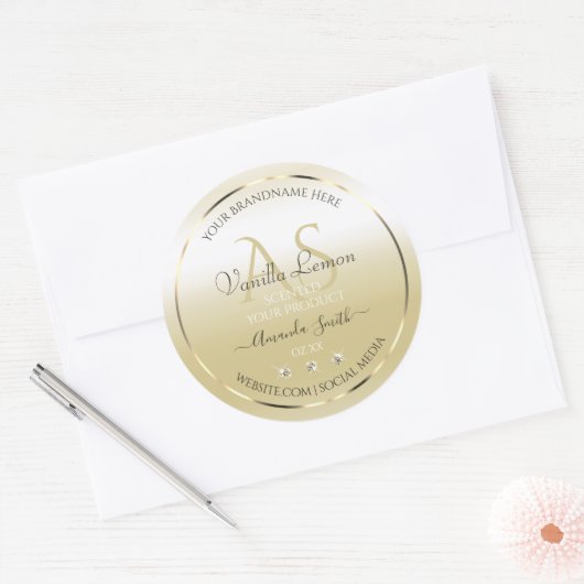 Pastel Gold Cream Product Labels Diamonds Initials Runder Aufkleber (Umschlag)