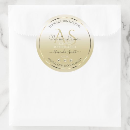 Pastel Gold Cream Product Labels Diamonds Initials Runder Aufkleber (Tasche)