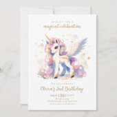 Pastel Gold Einhorn und Regenbogen Magischer Gebur Einladung (Vorderseite)