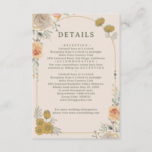 Pastel Gold Floral Wedding Enclosure Card  Begleitkarte (Vorderseite)