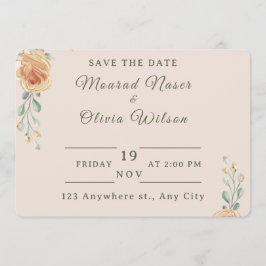 Pastel Gold Floral Wedding Save the Date Card Einladung