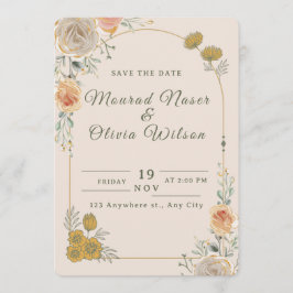 Pastel Gold Floral Wedding Save the Date Card Einladung