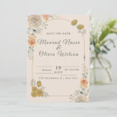 Pastel Gold Floral Wedding Save the Date Card Einladung (Stehend Vorderseite)