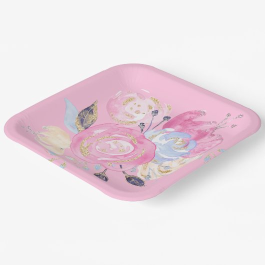 Pastel Gold Glitzer Blume Paper Teller (Gewinkelt)