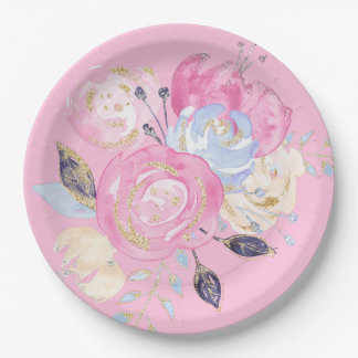 Pastel Gold Glitzer Blume Pappteller