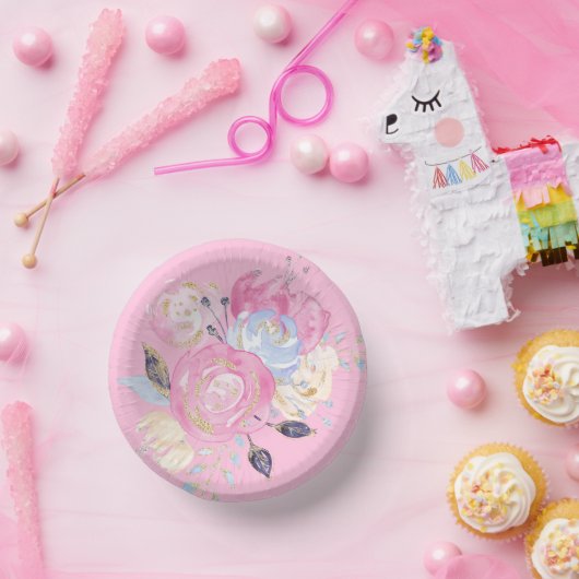 Pastel Gold Glitzer Blume Pappteller (Party)