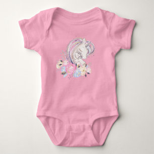 Pastel Gold Glitzer Unicorn und Baby mit Blume Baby Strampler