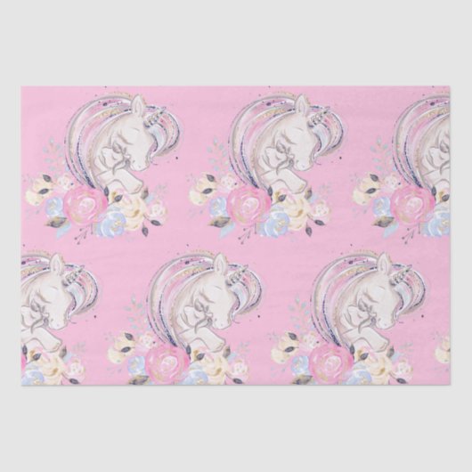 Pastel Gold Glitzer Unicorn und Baby mit Blume Seidenpapier (Vorderseite)