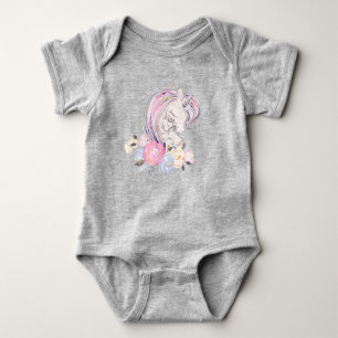 Pastel Gold Glitzer Unicorn und Baby mit Blume Strampler