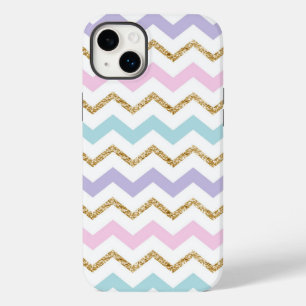 Pastel Gold Glitzer Zigzag Muster Case-Mate iPhone 14 Plus Hülle