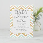 Pastel Gold und Green Zig Zag Baby Einladung (Stehend Vorderseite)