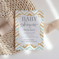 Pastel Gold und Green Zig Zag Baby Einladung