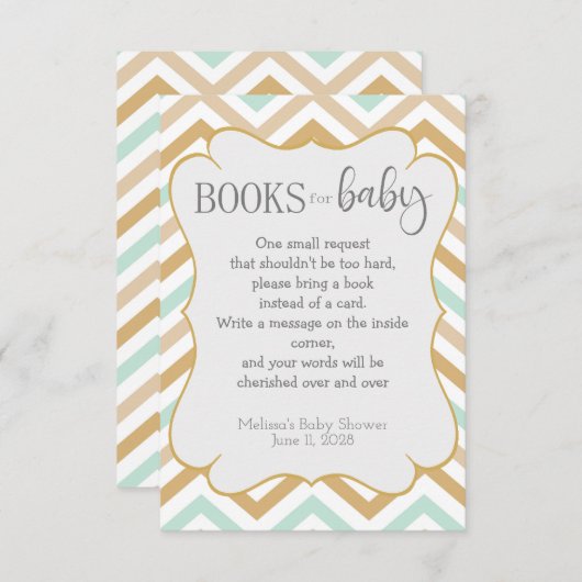Pastel Gold und Green Zig Zag Neutral Baby Books Begleitkarte (Vorne/Hinten)