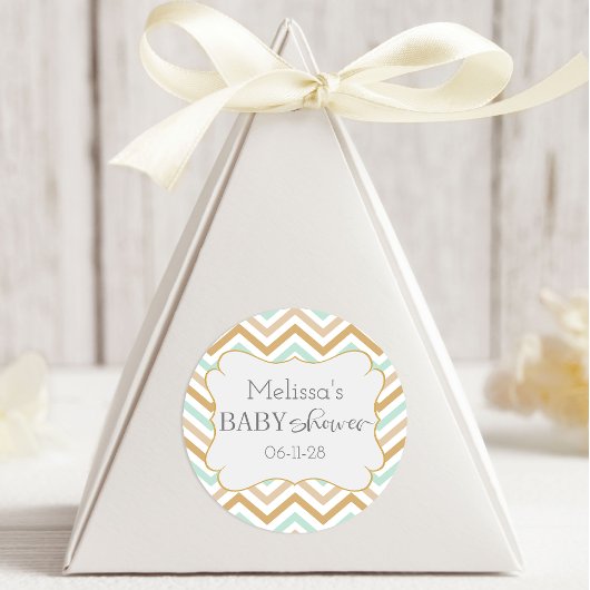 Pastel Gold und Green Zig Zag Neutral Baby Runder Aufkleber