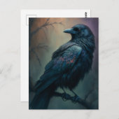Pastel Goth Art Illustriert Solitary Crow Postkarte (Vorne/Hinten)