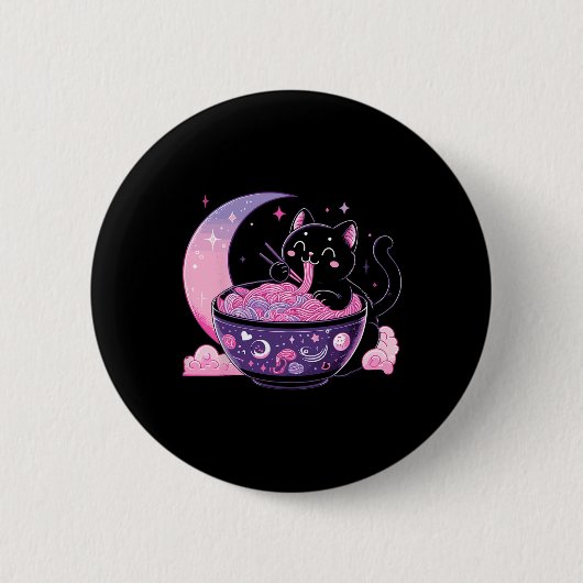 Pastel Goth Ästhetik Kawaii Katze Eating Ramen Noo Button (Vorderseite)