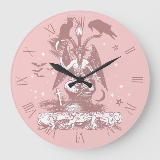 Pastel Goth Bahomet with a Cat and a Raven Große Wanduhr (Vorderseite)