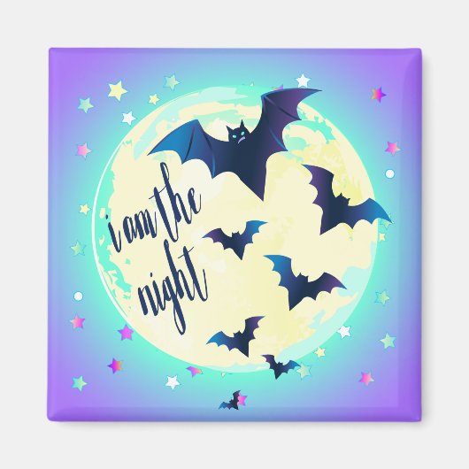 Pastel Goth Bat Art - Zitat "Ich bin die Nacht" Magnet (Vorne)