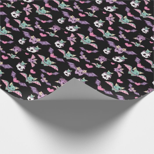 Pastel Goth Bat Lover Halloween Muster Geschenkpapier (Ecke)