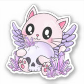 Pastel Goth Cat & Skull Aufkleber (Vorderseite)