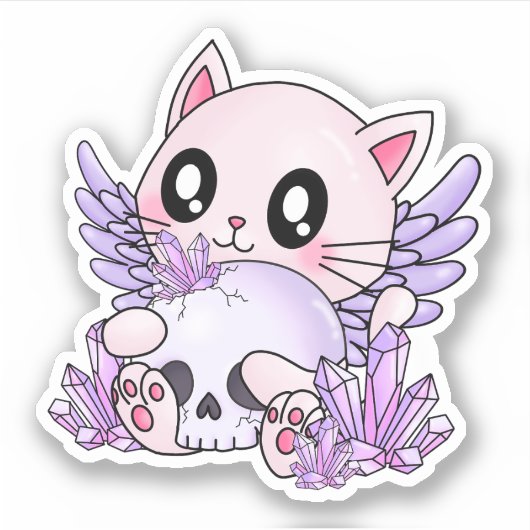 Pastel Goth Cat & Skull Aufkleber (Vorderseite)