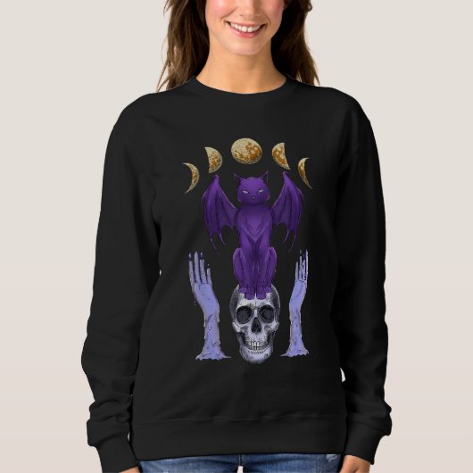Pastel Goth Cat Skull Candles Moon Phases Creepy C Sweatshirt (Vorderseite)