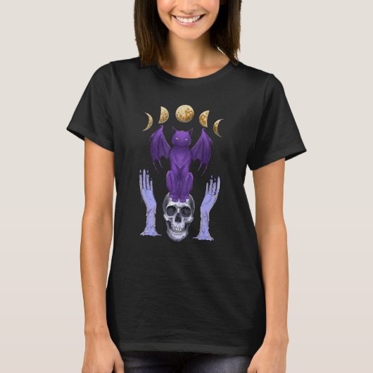 Pastel Goth Cat Skull Candles Moon Phases Creepy C T-Shirt (Vorderseite)