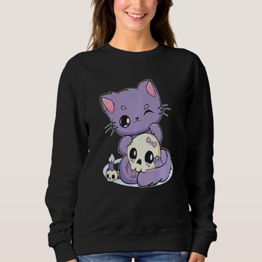 Pastel Goth Cat With Magic Item For Witchcore And  Sweatshirt (Vorderseite)