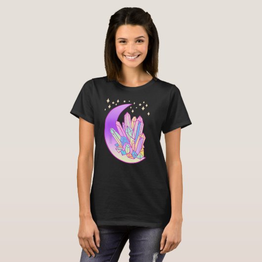 Pastel Goth Crystal Cluster Glows Moon Hexe T-Shirt (Vorne ganz)