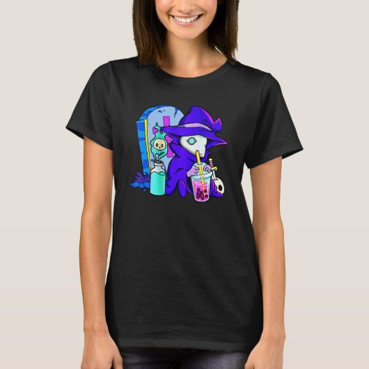 Pastel Goth Cute Creepy Plague Doctor Boba Bubble T-Shirt (Vorderseite)