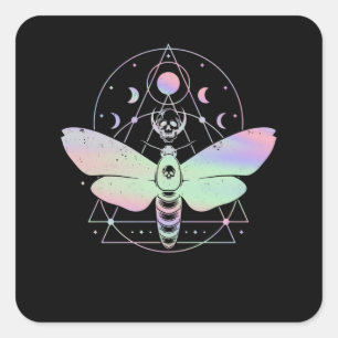 Pastel Goth Cute Moth Spiritual Moon Quadratischer Aufkleber