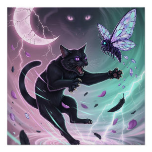 Pastel-Goth-Furioser-Schwarzer-Katz-und-mystische- Poster