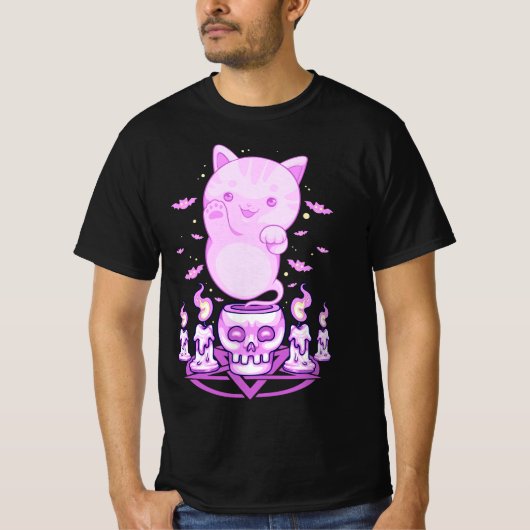 Pastel Goth Ghost Cat Boo Halloween Kitten Aesthet T-Shirt (Vorderseite)