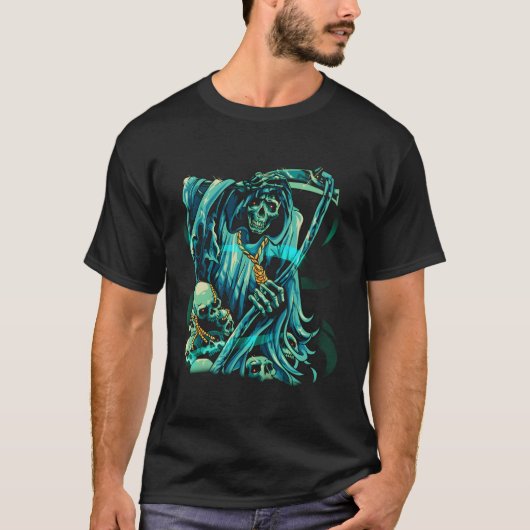Pastel Goth Grim Sensenmann mit Skulls Ästhetik T-Shirt (Vorderseite)