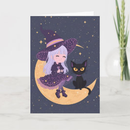 Pastel Goth Hexe und Cat Halloween Card 12x18 Karte