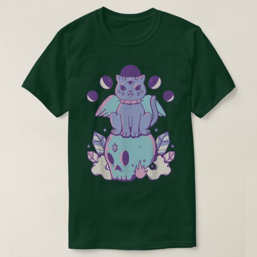 Pastel Goth Katze auf Schädelskelett Death Metal C T-Shirt (Design vorne)