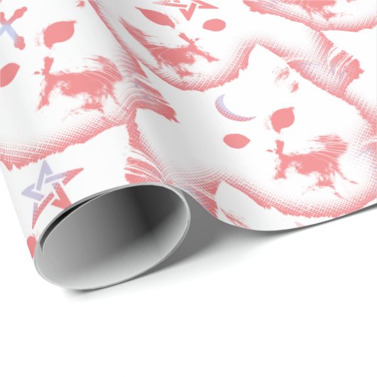 Pastel Goth Kitten Hexenkatze Pentagramm und Monde Geschenkpapier (Rolleneckpunkt)