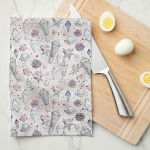 Pastel Goth Kristalle und Rose - Mystische Hexerei Geschirrtuch