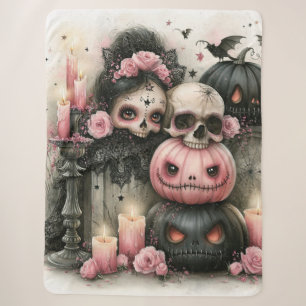 Pastel-Goth-Kürbis- und Totenkopf-Kunst Sherpadecke