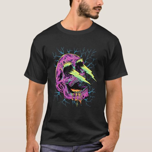 Pastel Goth Lightning Skull Head Grunge Core Gothi T-Shirt (Vorderseite)
