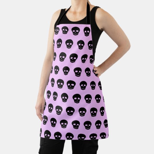 Pastel Goth Lilac Black Skull Pattern Schürze (InSitu)